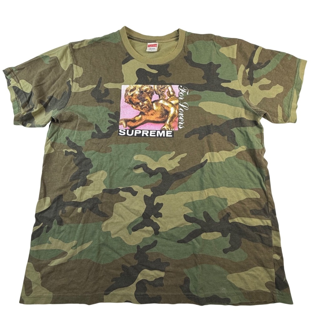 Vintage Supreme For Lovers Cherub Camo TShirt Mens Large Graphic Tee Made in USA